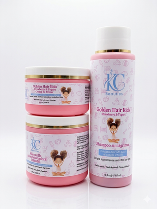 Kit Esencial Golden Hair Kids – Strawberry & Yogurt (3 Pasos) 🍓🍦